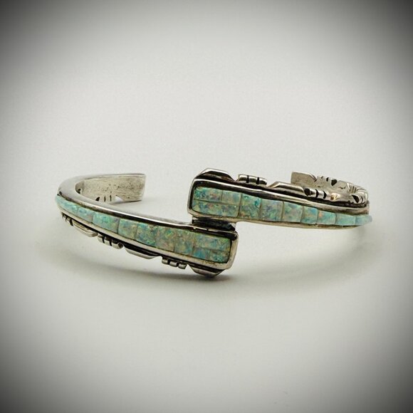 Jewelry - Sterling “Opal” Inlay Cuff Bracelet — Artist Signed — 6.25" — 24g